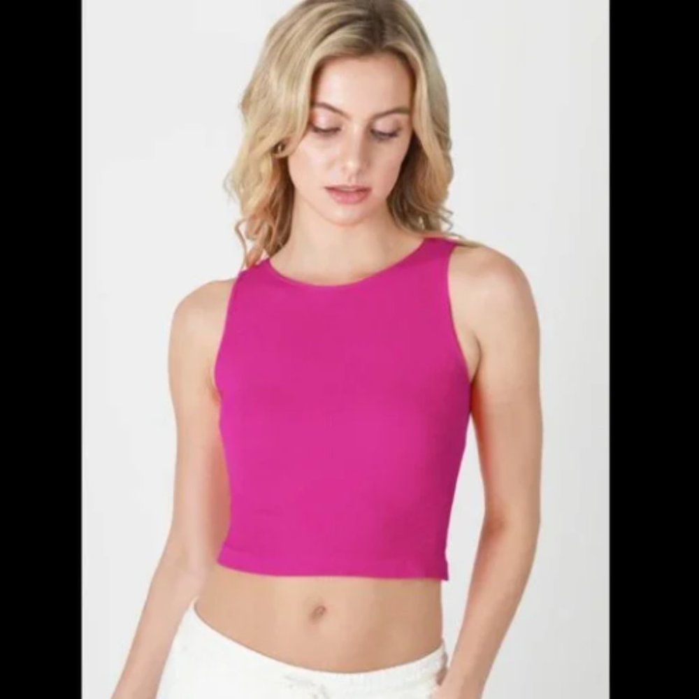 NEW English Rose Pink High Neck Ribbed Soft and Stretchy Crop Top